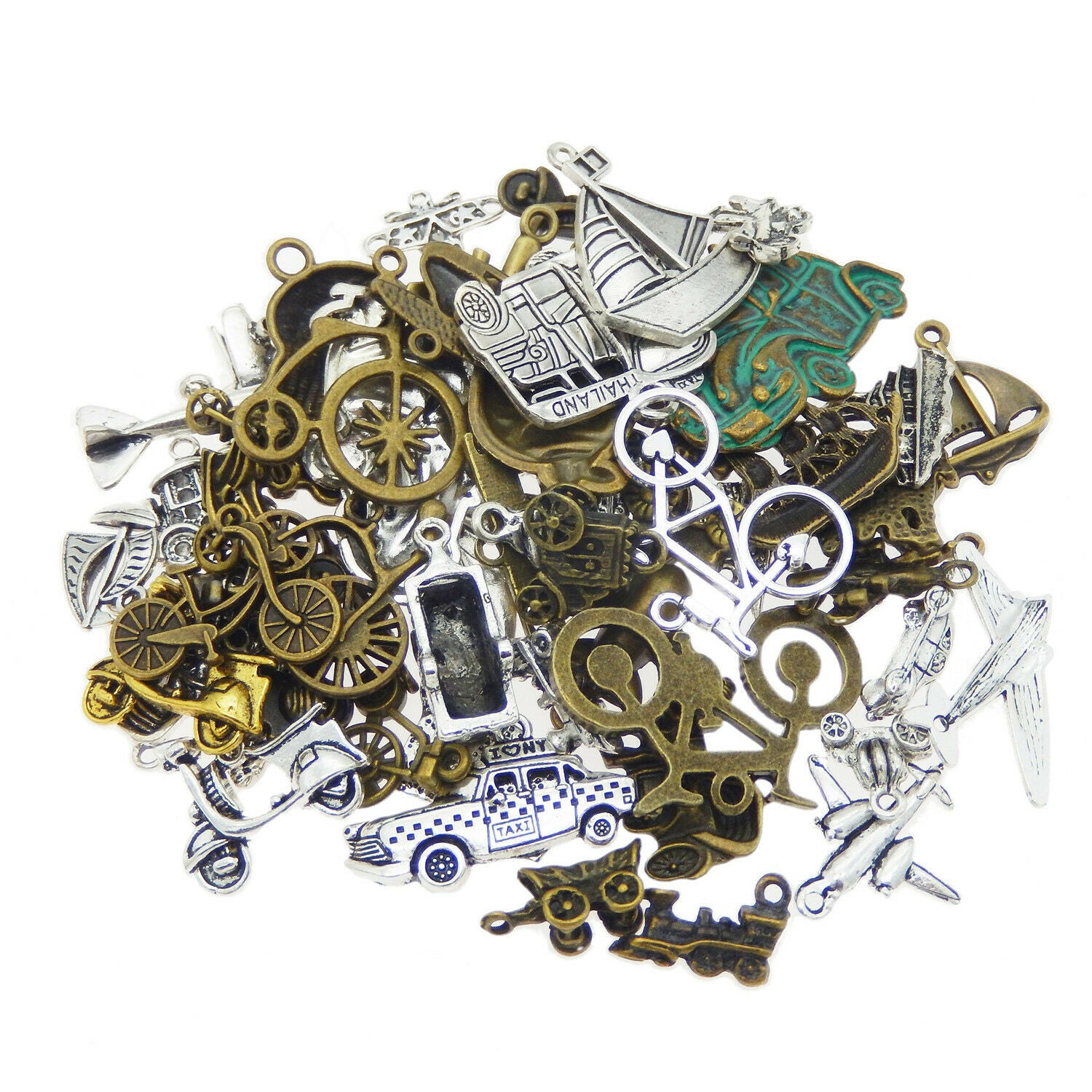 20 pcs Airplanes Boats Bicycles Buses Cars Motorcycles Vehicles Charms Pendants