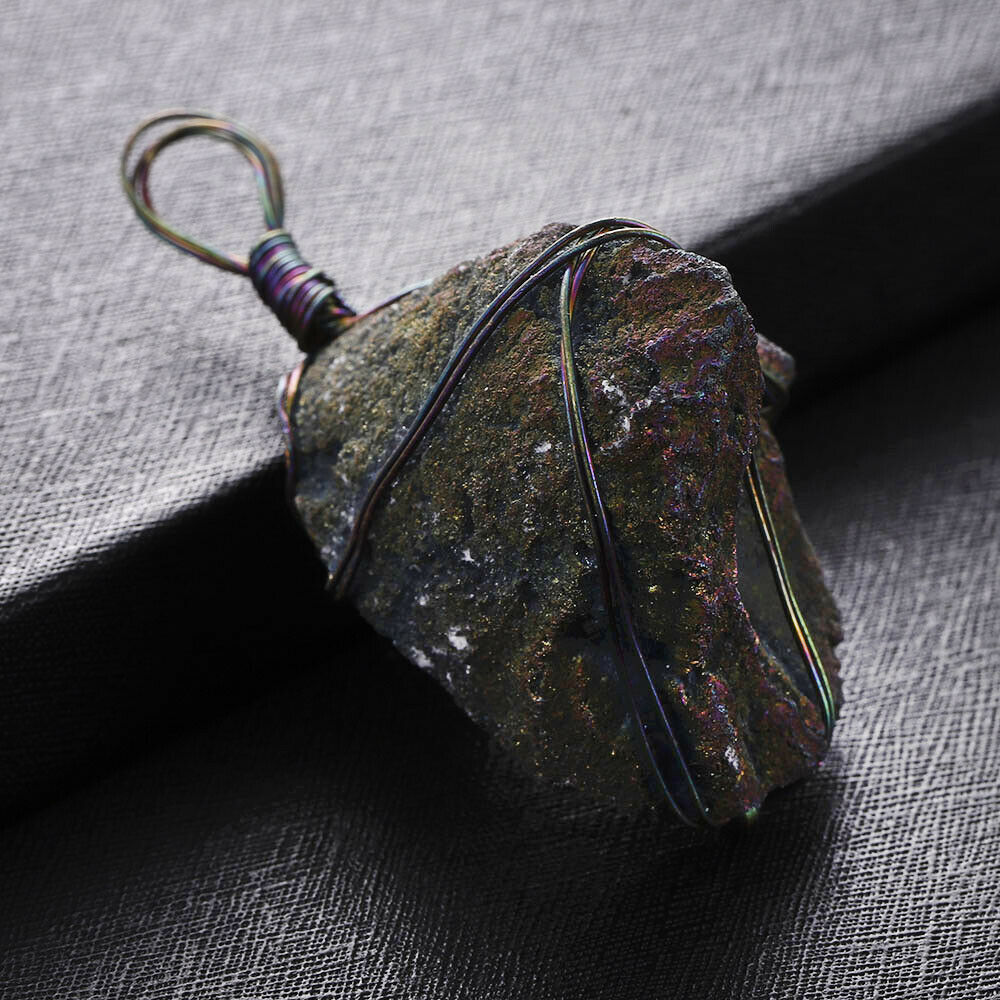 Wrap Rainbow Titanium Crystal Agate Druzy Natural Quartz Geode Pendant Beads US