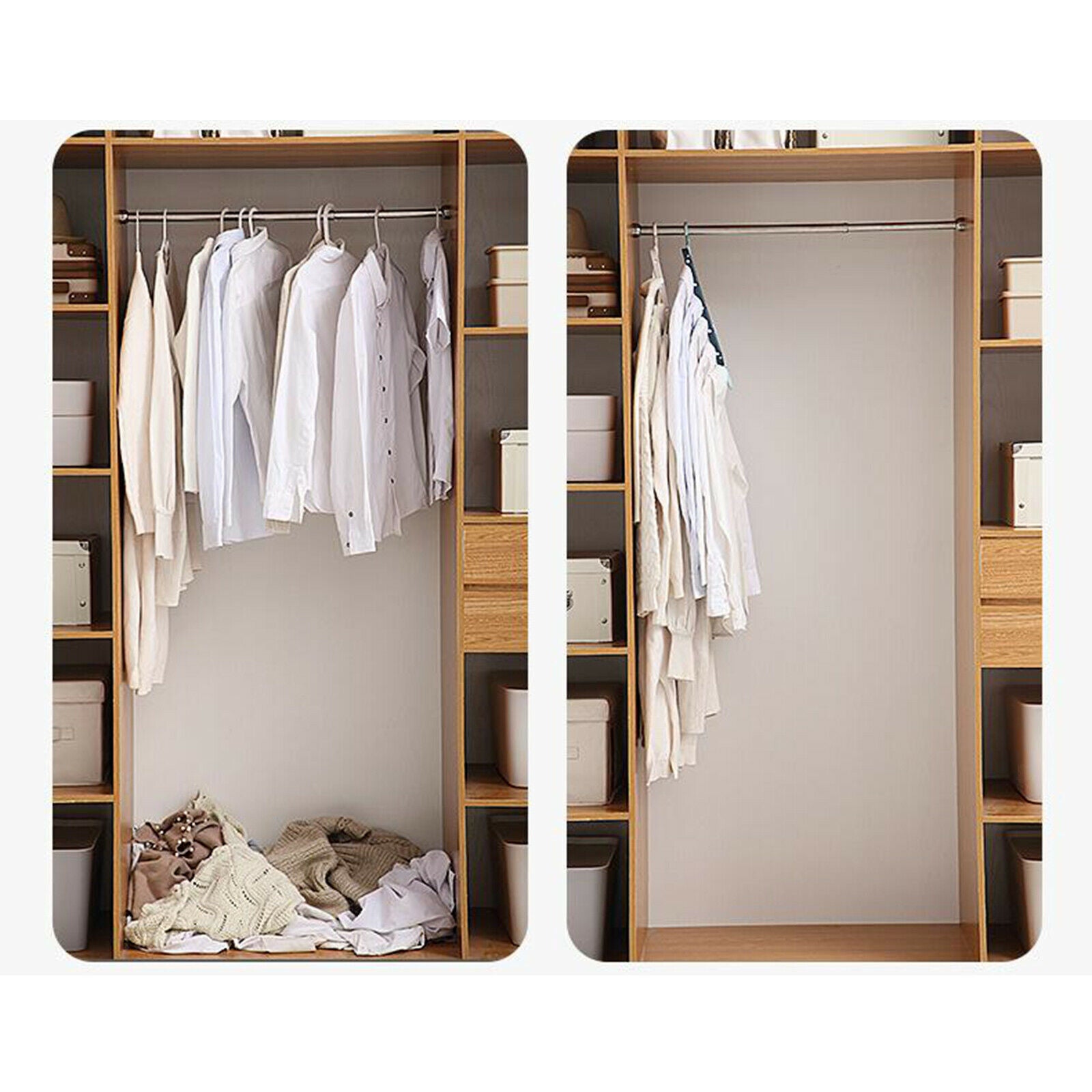 Clothes Hanger Storage Multilayer Folding Retractable Wardrobe Rack Pink