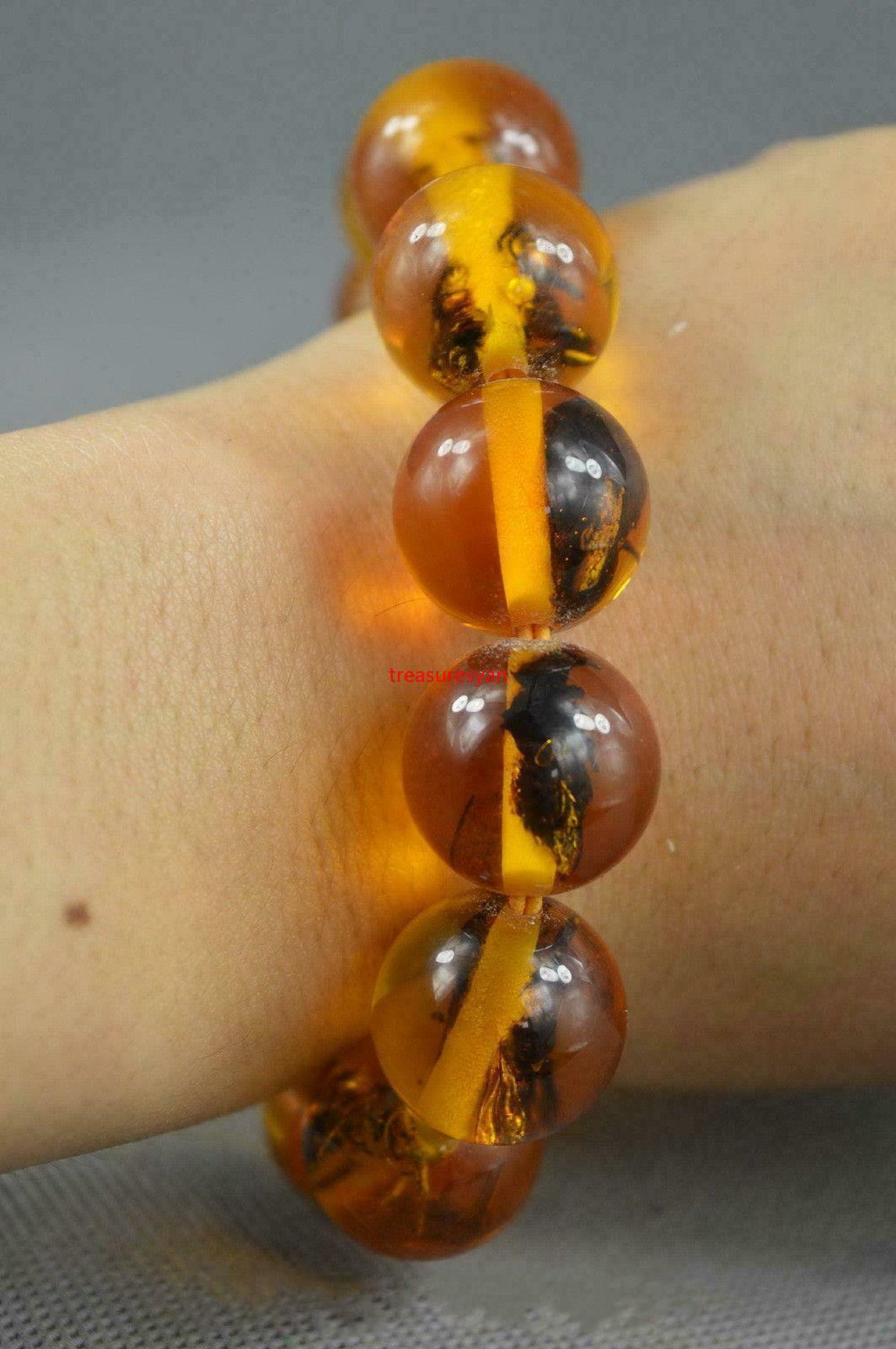 Collectible Handwork Amber Inner Inlay Insect Exorcism Auspicious Lucky Bracelet