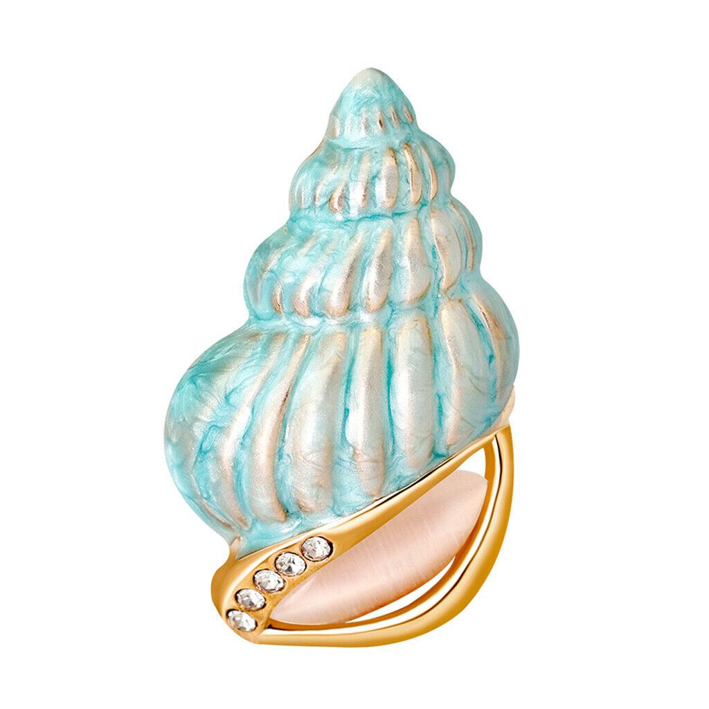Crystal Blue Conch Brooch Pin Enamel Color Brooch Nautical Wedding Gift