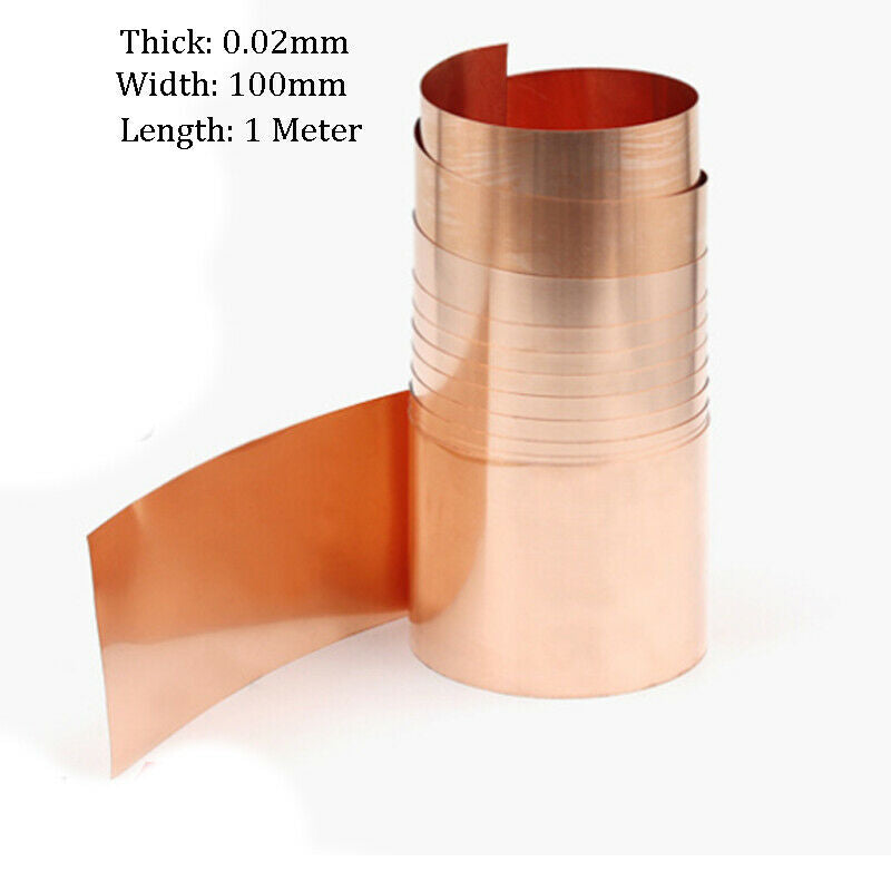 0.02 x Width 100mm x 1000mm 99.9% Pure Copper T2 Cu Metal Sheet Foil Plate Strip