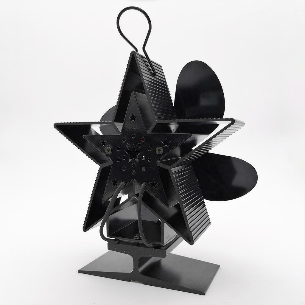 Silent 4 Blade Heat Powered Stove Fan for Wood Log Burner Fireplace Black