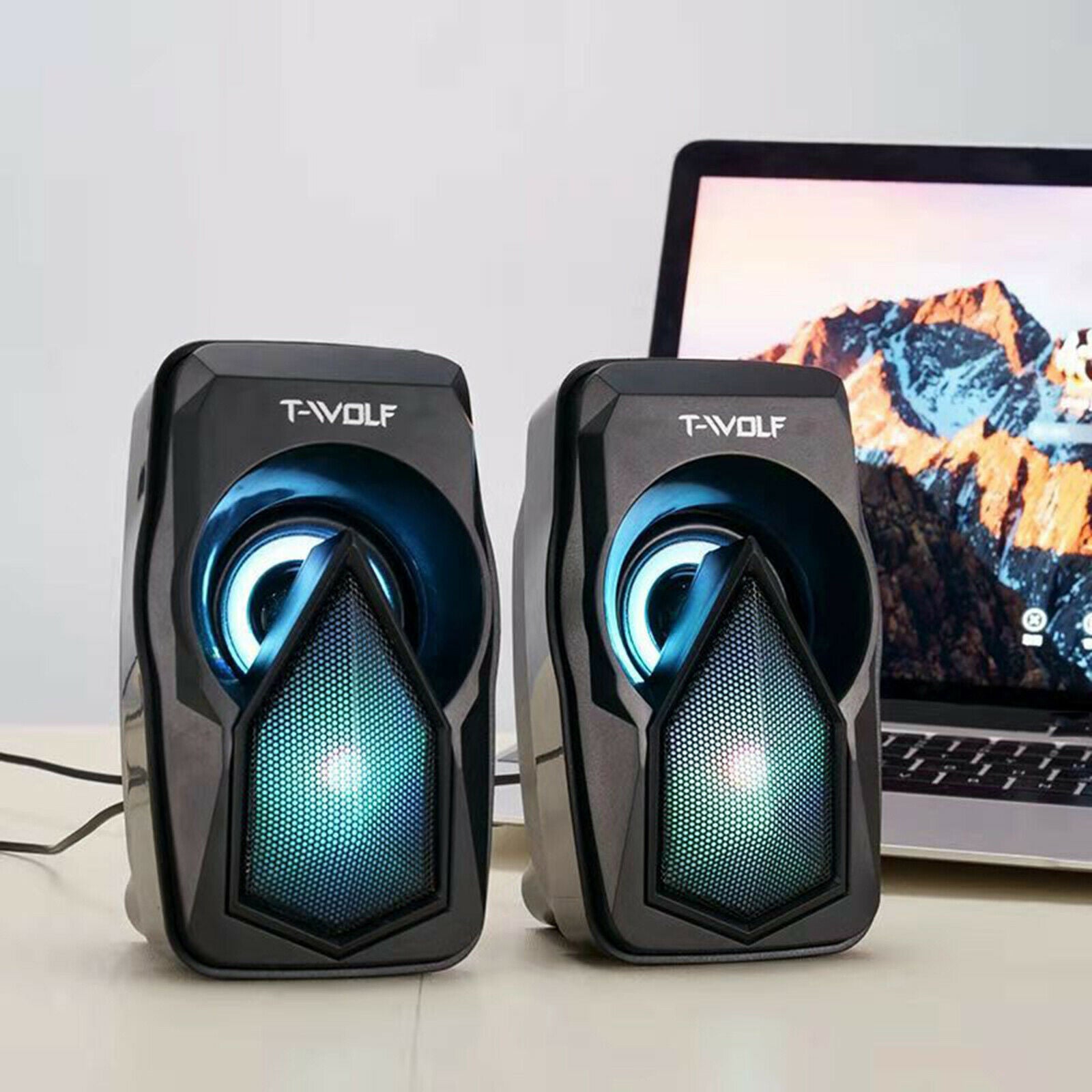 Portable Mini USB Powered Computer Speakers with RGB Light 3.5MM Audio