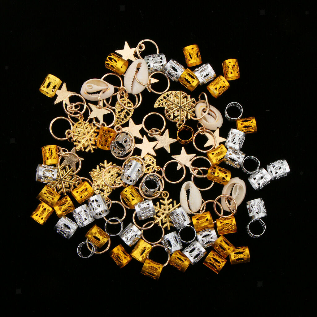 84 Pack 6 Styles Shell Dreadlock Beads Loops Clips DIY Hair Braid Rings