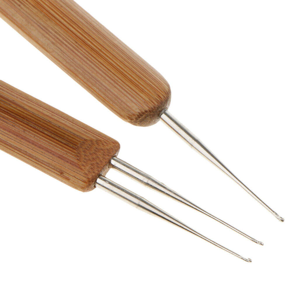 2 Pieces Bamboo Hair Weaving Crochet Needles Hooks Dreadlock Tool 0.5+0.75mm