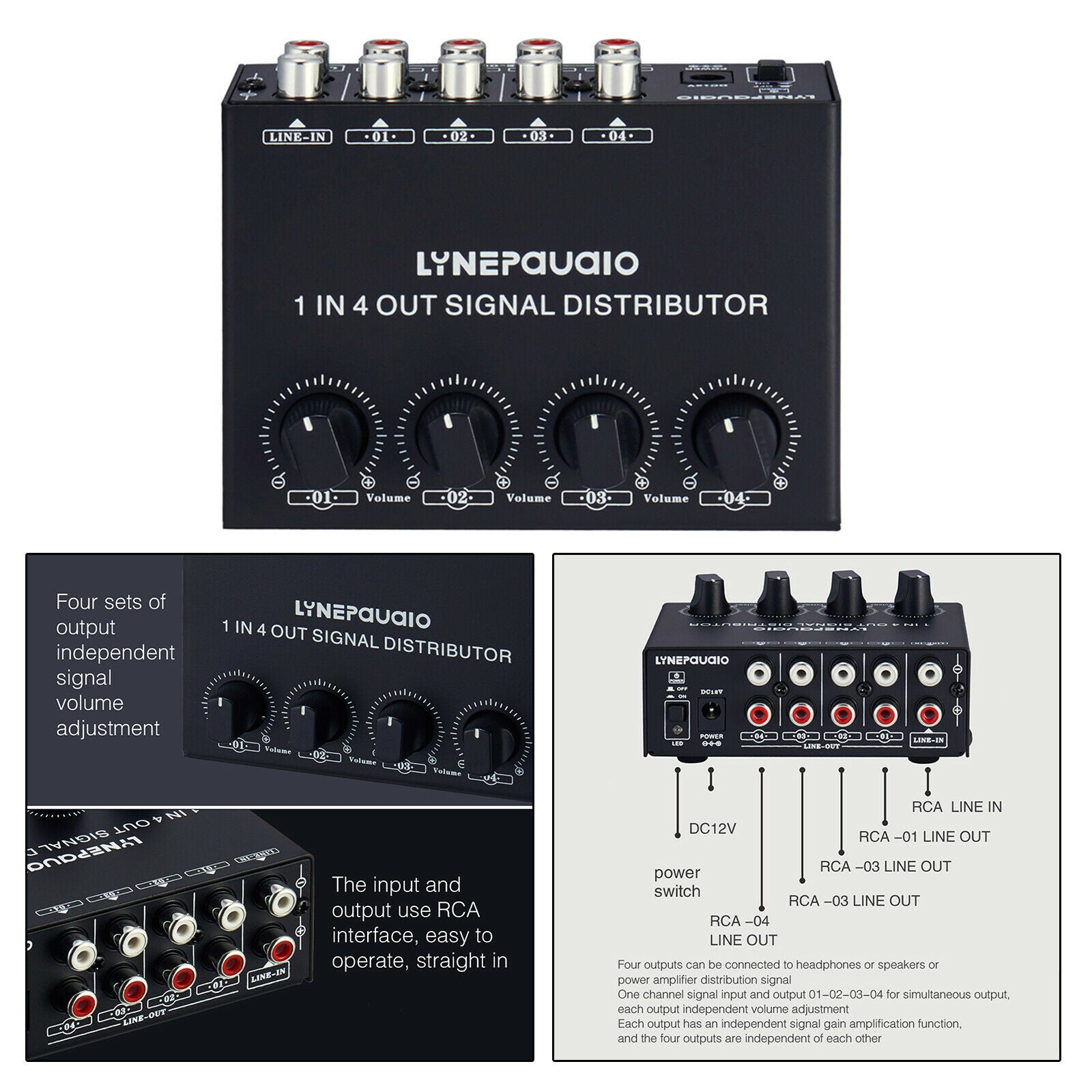 Home Signal Amplifier 1 In 4 Out Distributor Front Stereo No Loss Sturdy