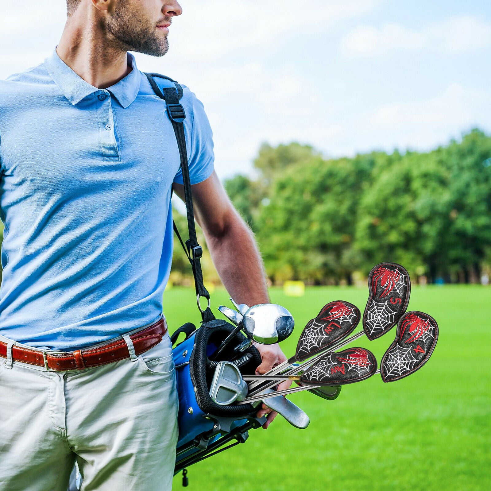11PCS Embroidery Golf Irons Hybrid Headcovers Clubs PU Leather Training Aids