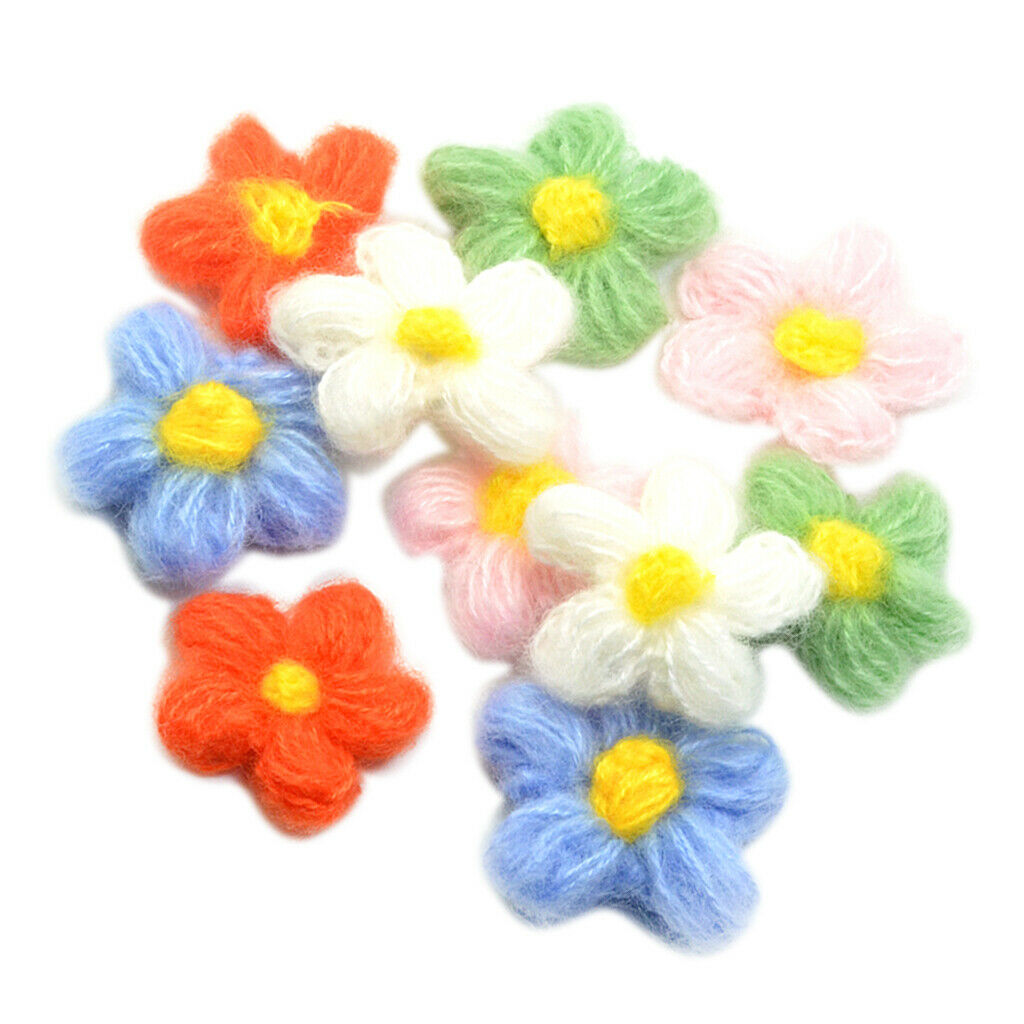 10 Pcs Crochet Flower Wool Yarn Flowers Handmade Crocheted Flower Applications