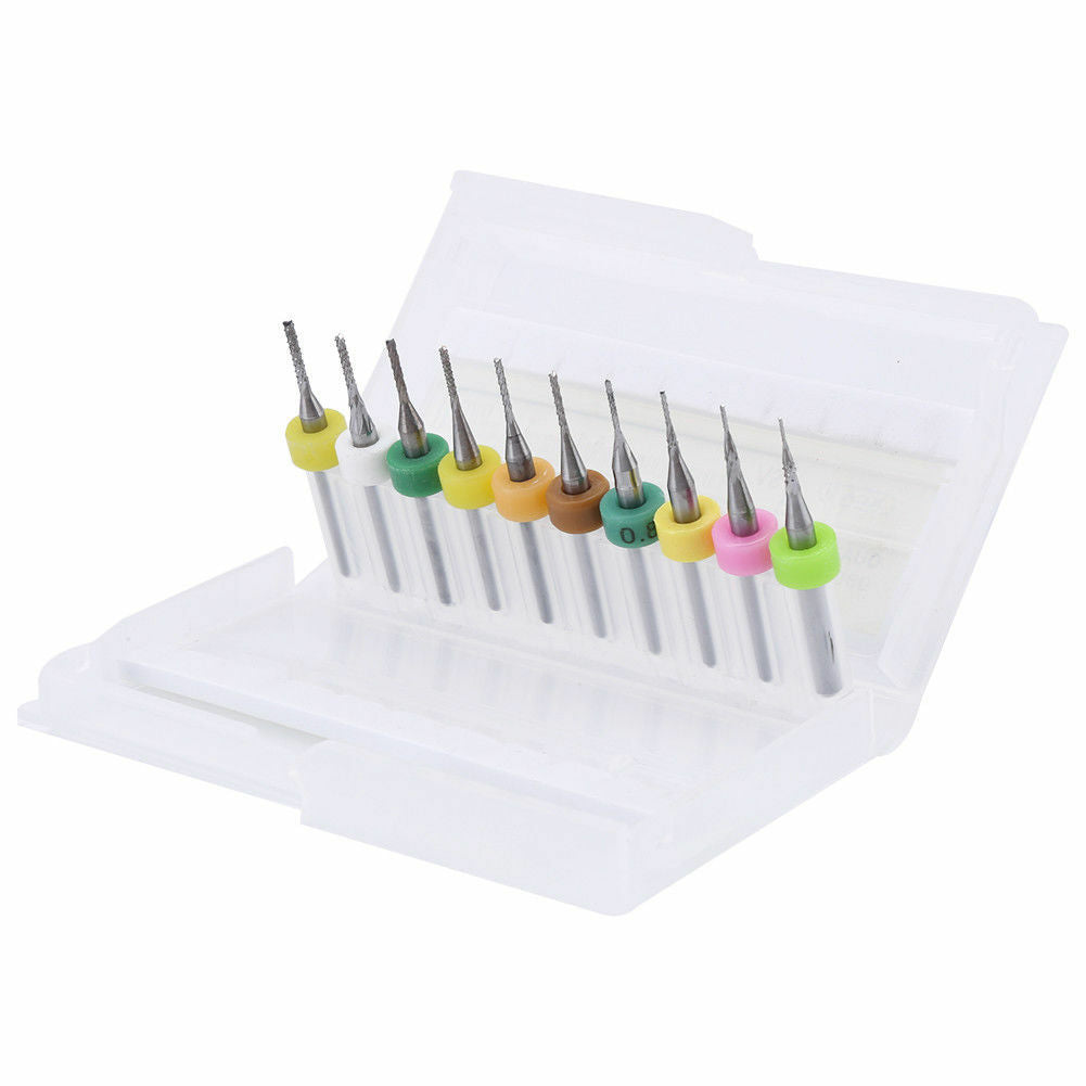 3.175mm Carbide End Mill Set 0.5-1.4mm PCB Cutter Shank  Engraving Bits 10pcs