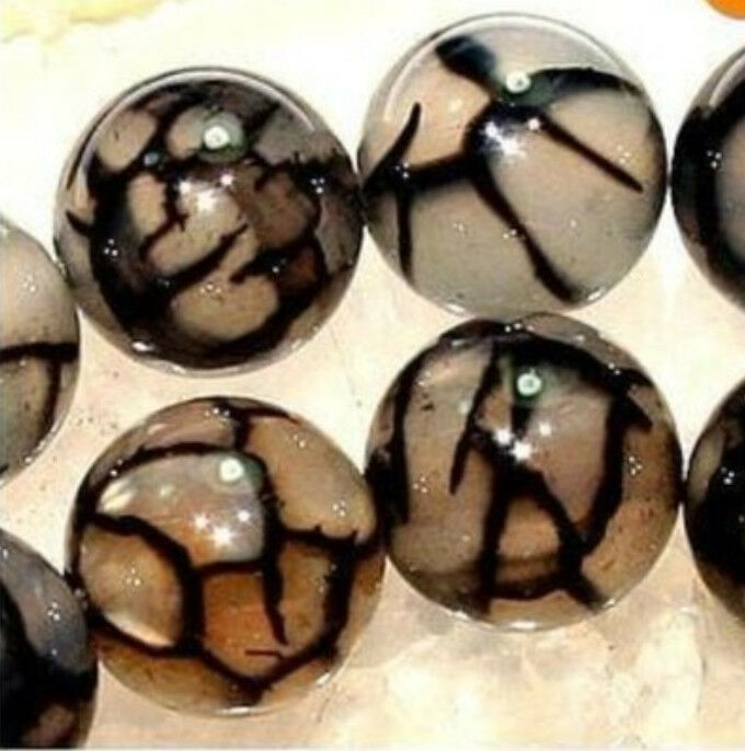 Wholesale 5 Strands 6mm Black Dragon Veins Agate Onyx Round Loose Beads Gem 15"