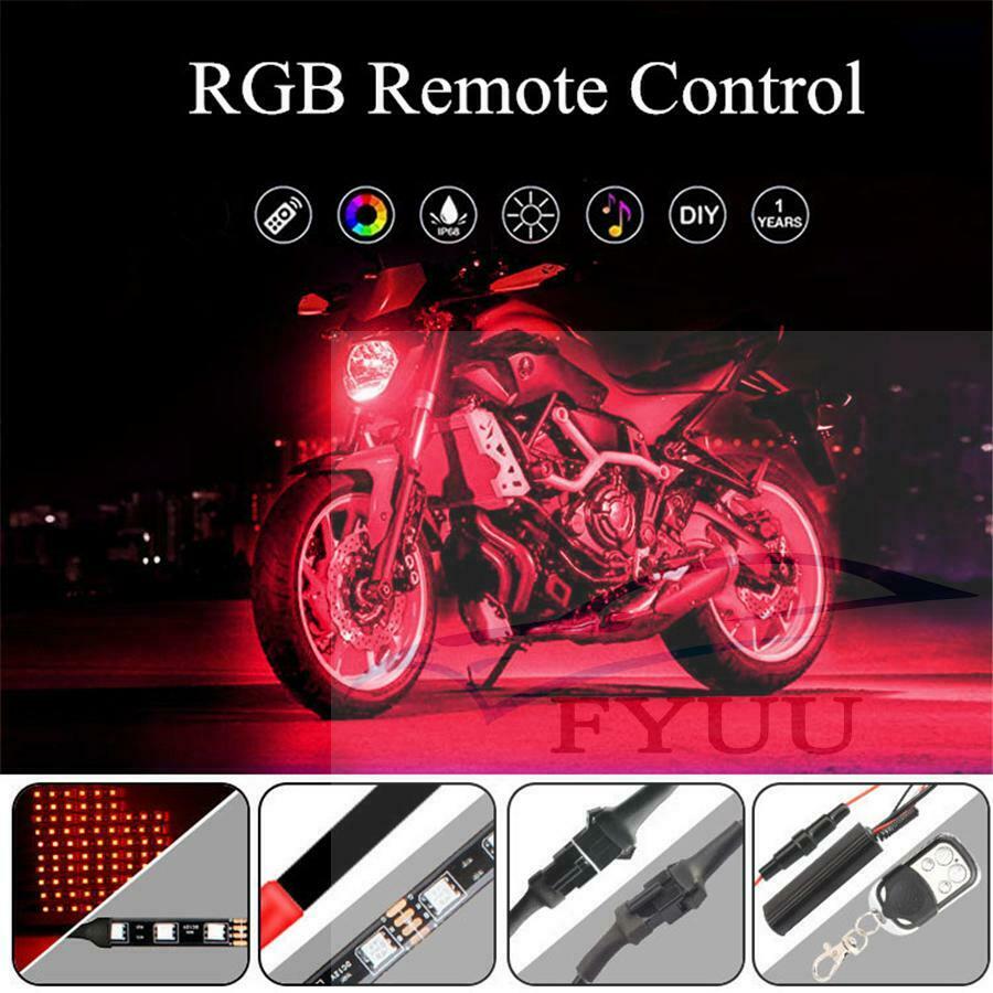 12pc Motorcycle RGB LED Neon Under Glow Lights Strip For Universal 12V 120 LEDs