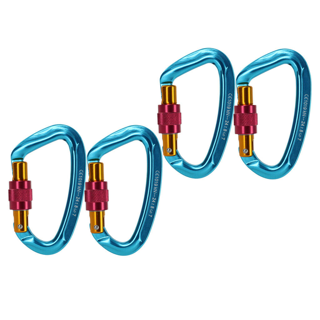 4x Hammock Carabiner Clip Mountaineering Swing Locking Aluminum Alloy Blue