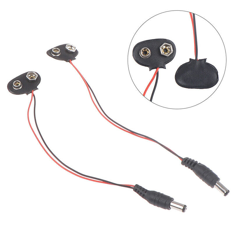 2 Pcs Snap 9V (9 Volt) Battery Clip Connector T Type Black w CableY WF