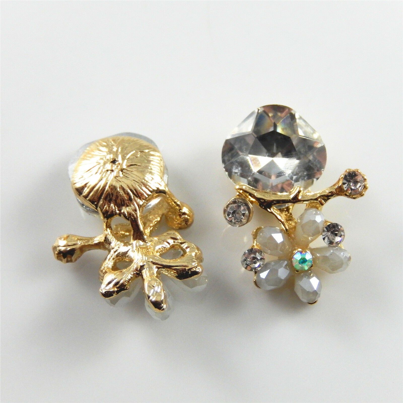 4 pcs Golden Flower Charm Crystal Earring Pendant Making Alloy Crafts 27*18*7mm