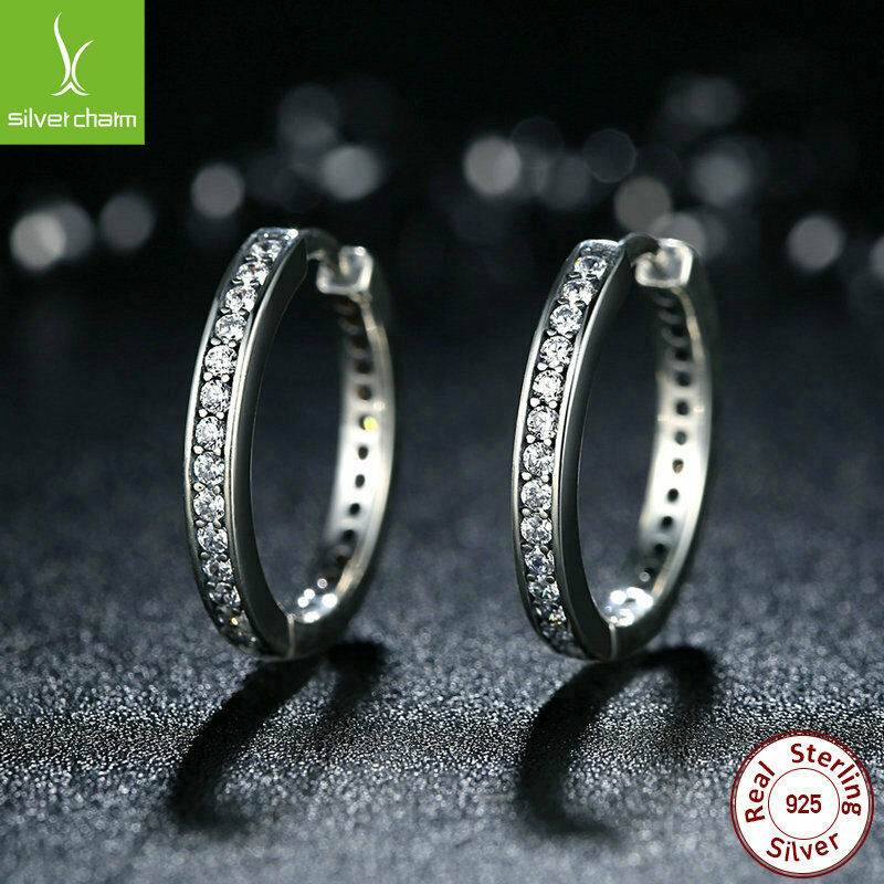 Authentic 925 Sterling Clear CZ Zircon Round Earrings For Female Fashion Jewelry