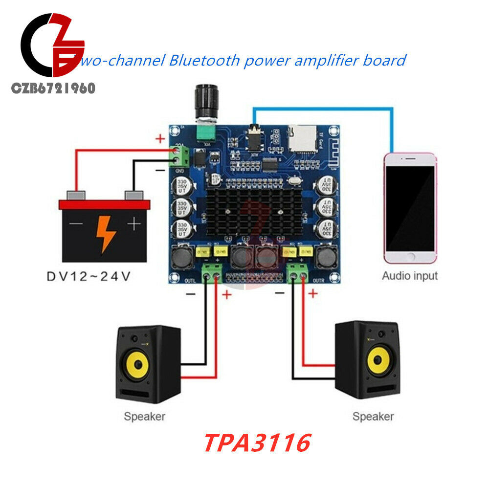 TPA3116 Digital Bluetooth 4.1 Power Amplifier Board TF Card AUX 50W*2 XH-A104