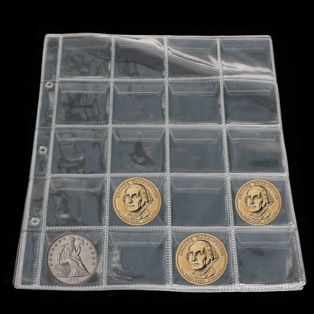 2X Clear 20 Pockets Plastic Coin Holders Storage Collection Money Album Case