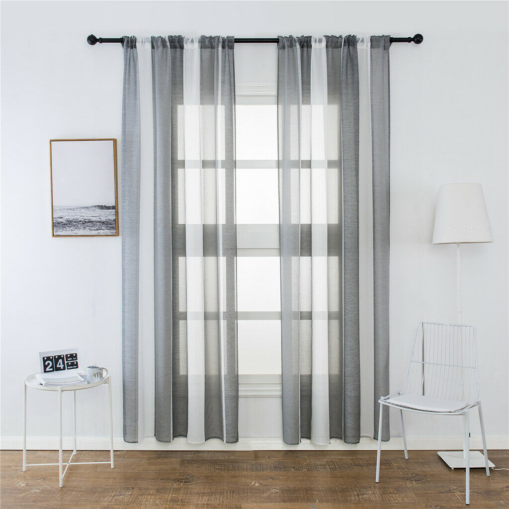 2xSheer Curtains Rod  Faux Linen Voile Curtains 100x200cm Color_3