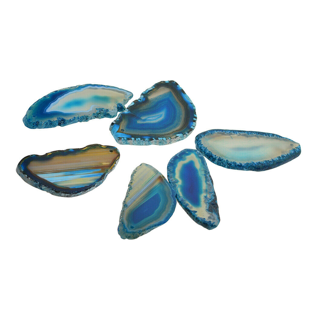 6 Pieces Natural Agate Polished Quartz Crystal Slice Pendant navyblue