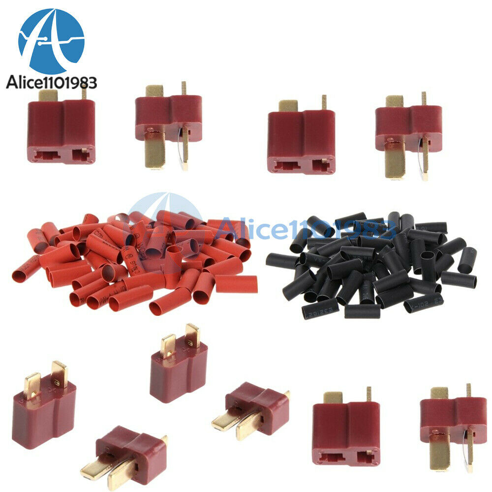 10 Pairs Ultra T-Plug Connectors Deans Style Male Female +Shrink Tube Red Black