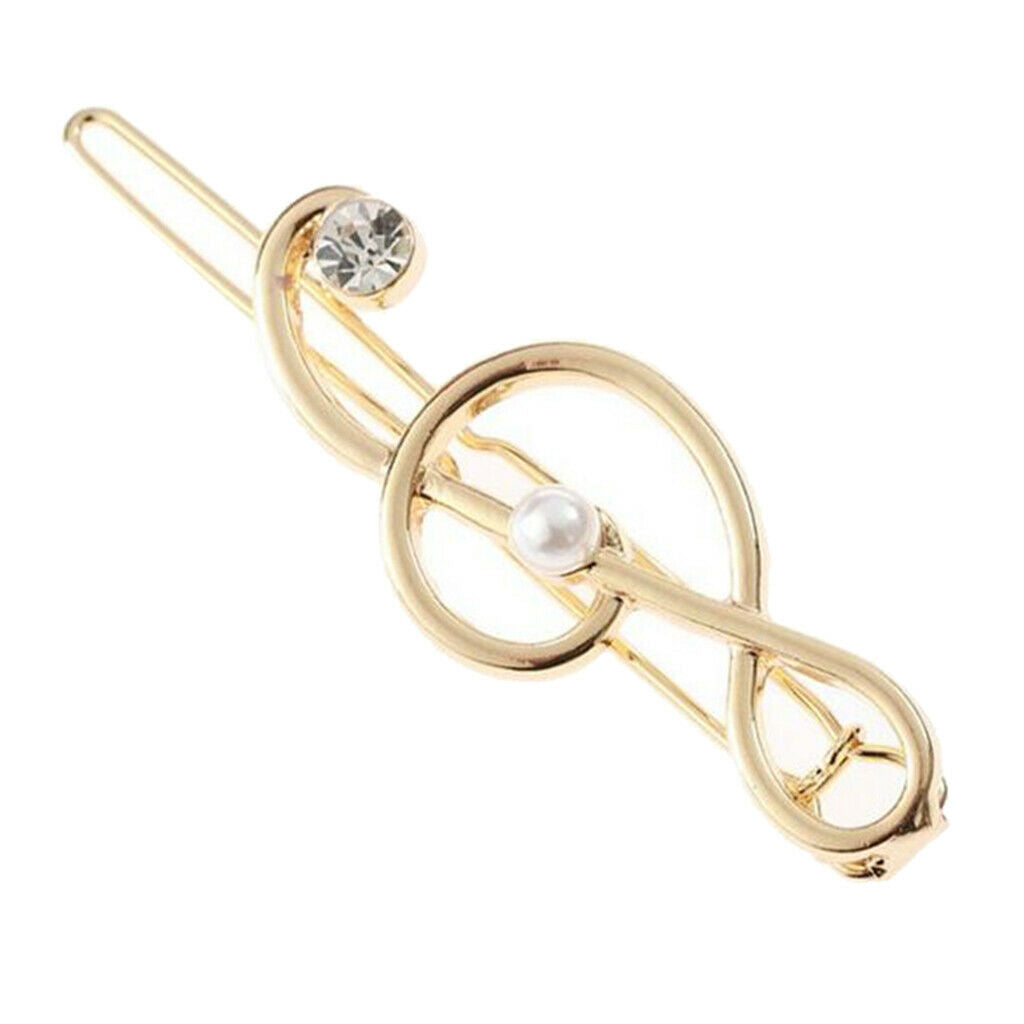 2X Hollow Hairpin Clip Note Crystal Hair Snap Clamp Ladies Girl Headwear Golden