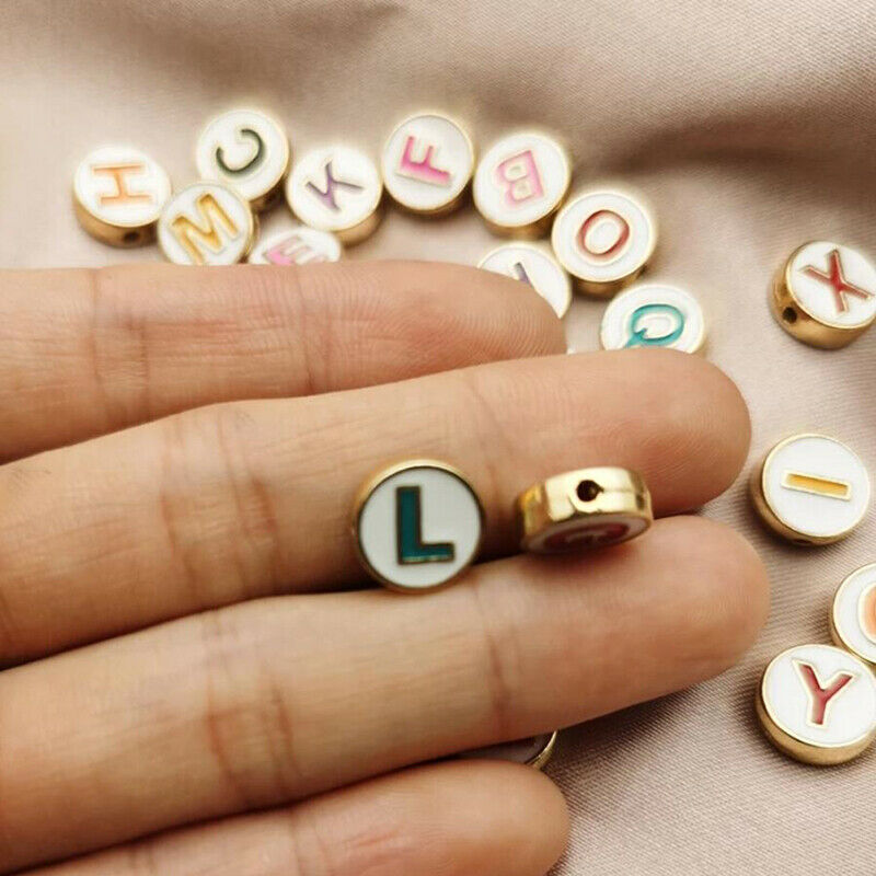 26Pcs Enamel Colorful A-Z Two-sided Letters Alphabet Beads DIY Jewelry Fi.l8