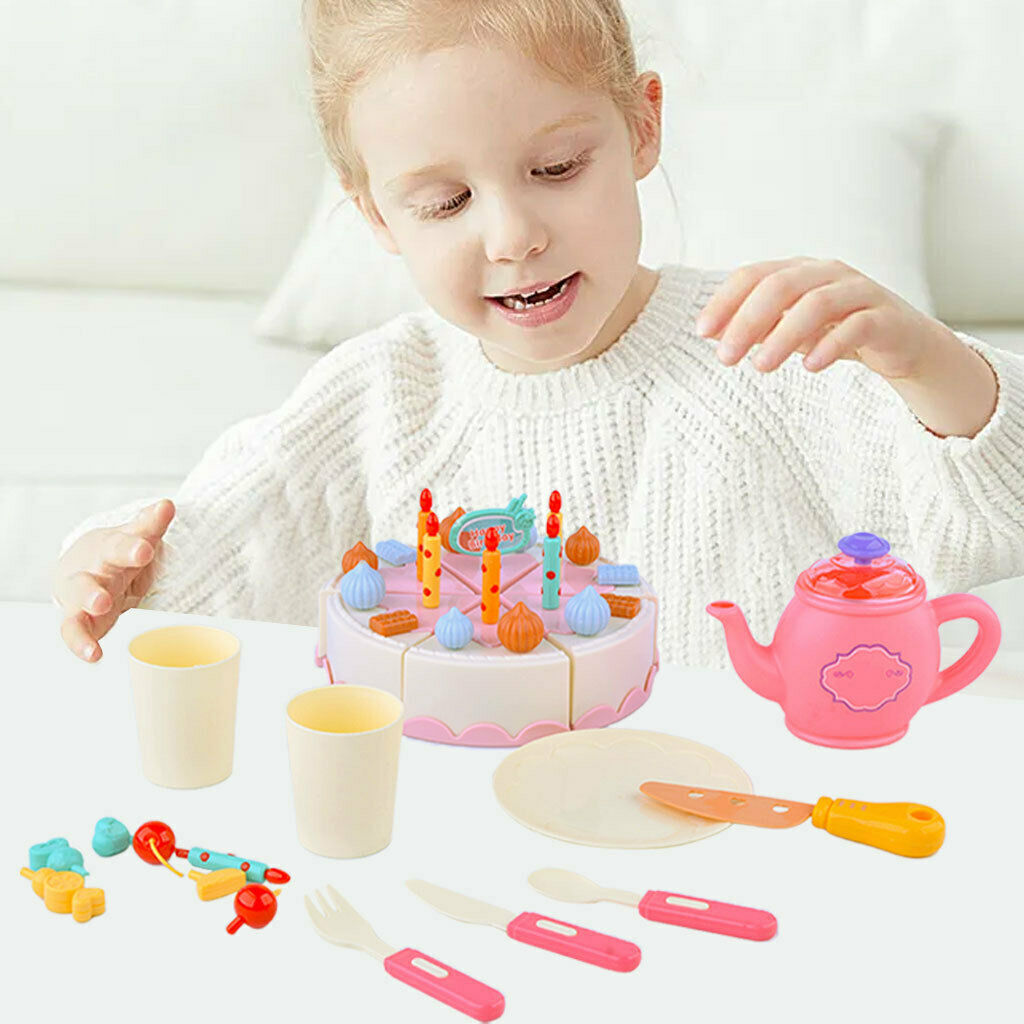 40PCS Realistic Deluxe Plastic Play Cutting Cake with Candles Creative DIY