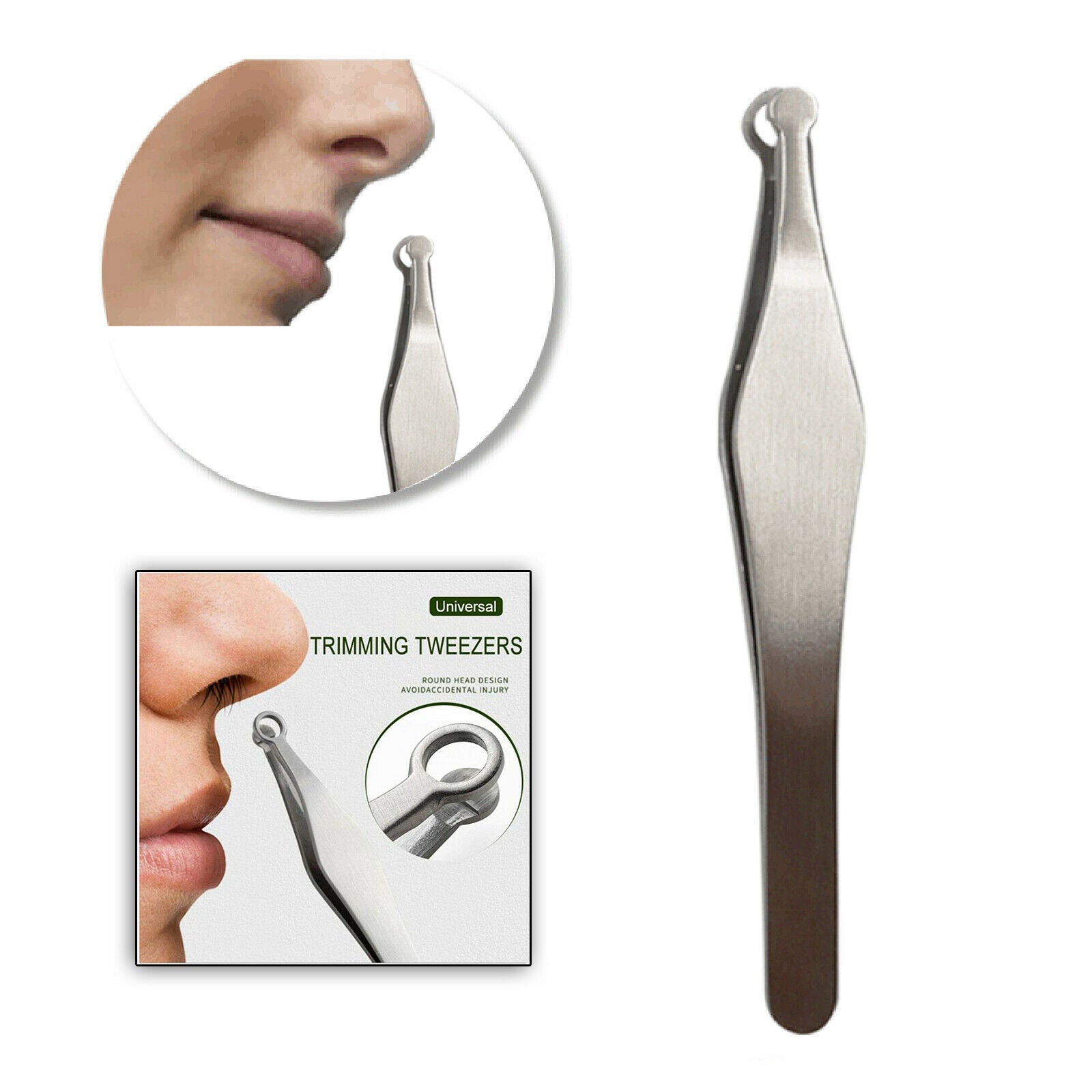 2Pcs Universal Nose Hair Trimming Tweezers Shaving Grooming Round-tipped Kit