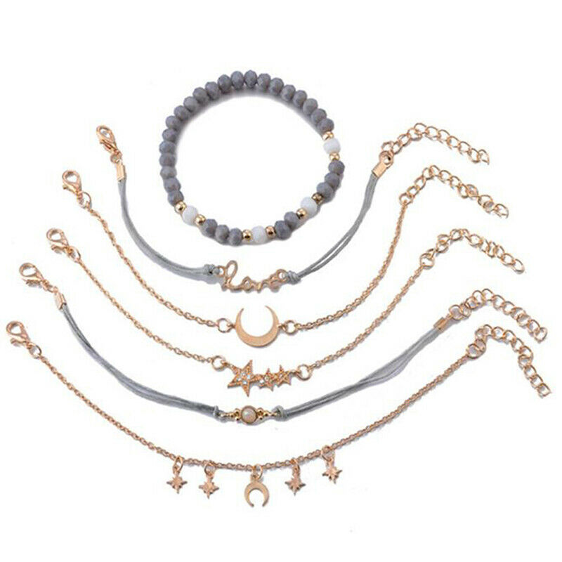 6Pcs/set Bohemian Star Moon Bracelets Bangles Women Wrist Chain Bracele.l8