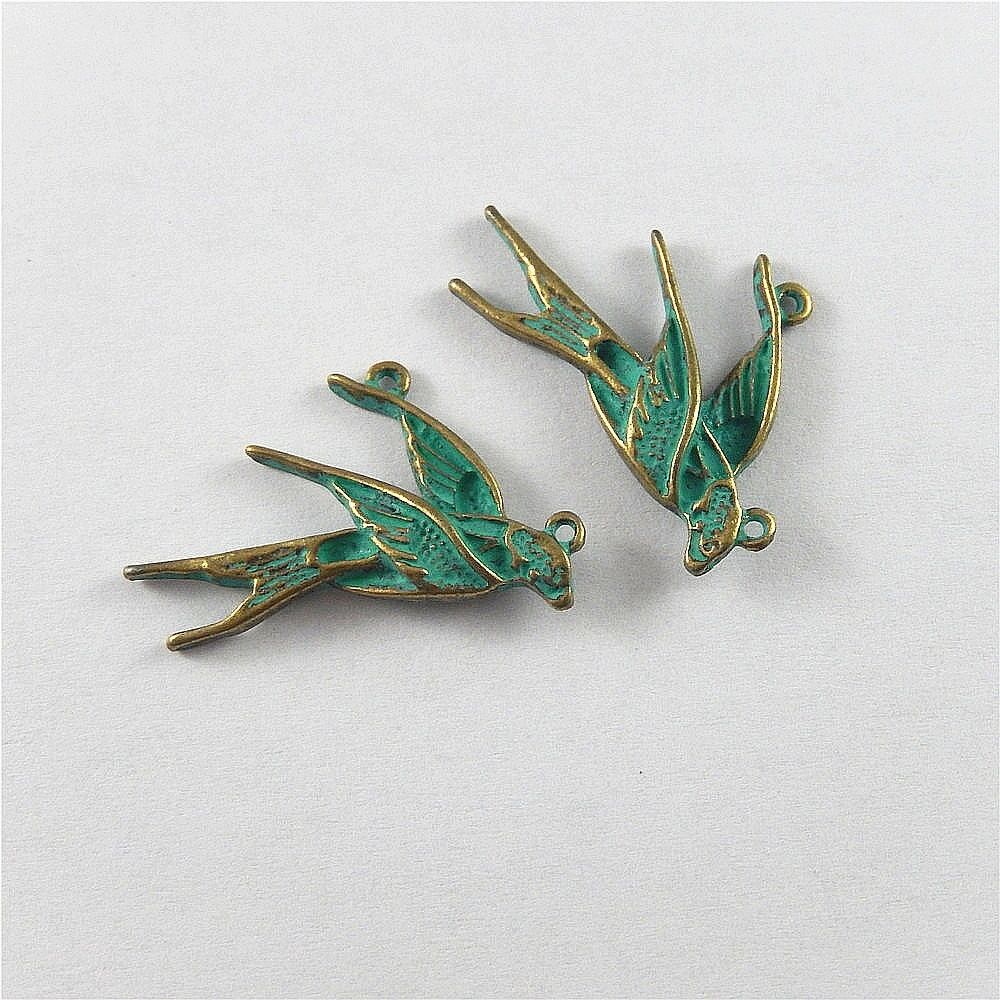 40 pcs Retro Swallow Patina Charm Bird Pendant DIY Making Craft Alloy 30*18*4mm