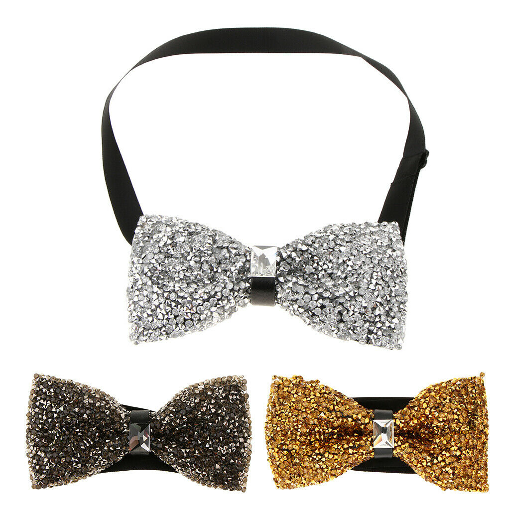 Men Shiny Adjustable Crystal Rhinestone Wedding Party Bow Tie Tuxedo Bowtie