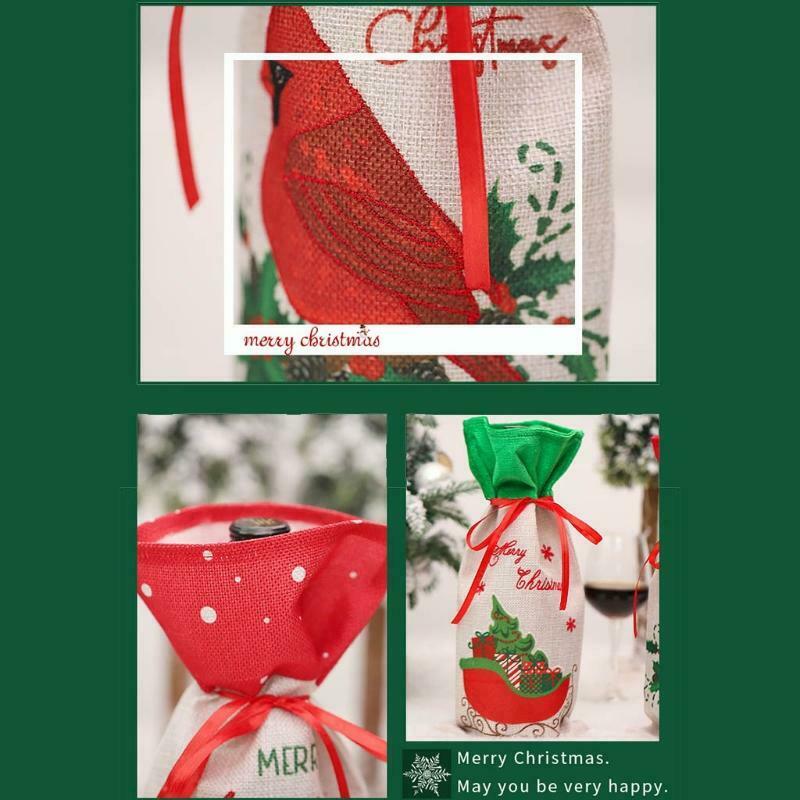 2pcs Christmas Wine Bottle Cover Dress Gift Bag for Christmas Wedding Decoration