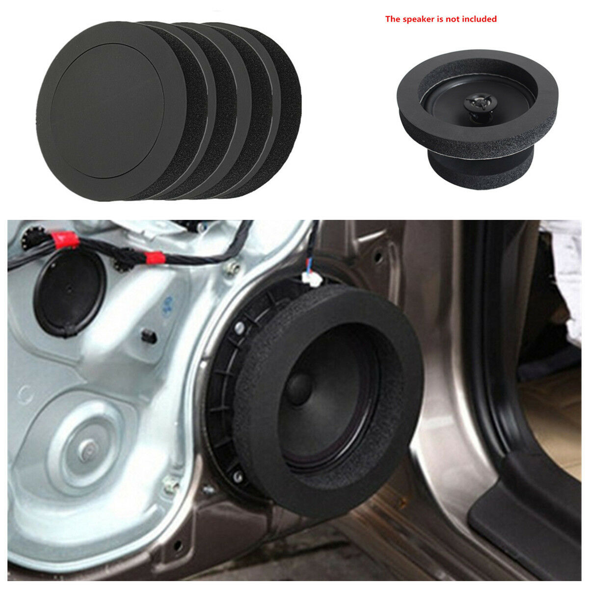 4 Pcs 6.5 inch Black Soundproof Cotton Ring For Car Audio Speaker Bass Door Trim