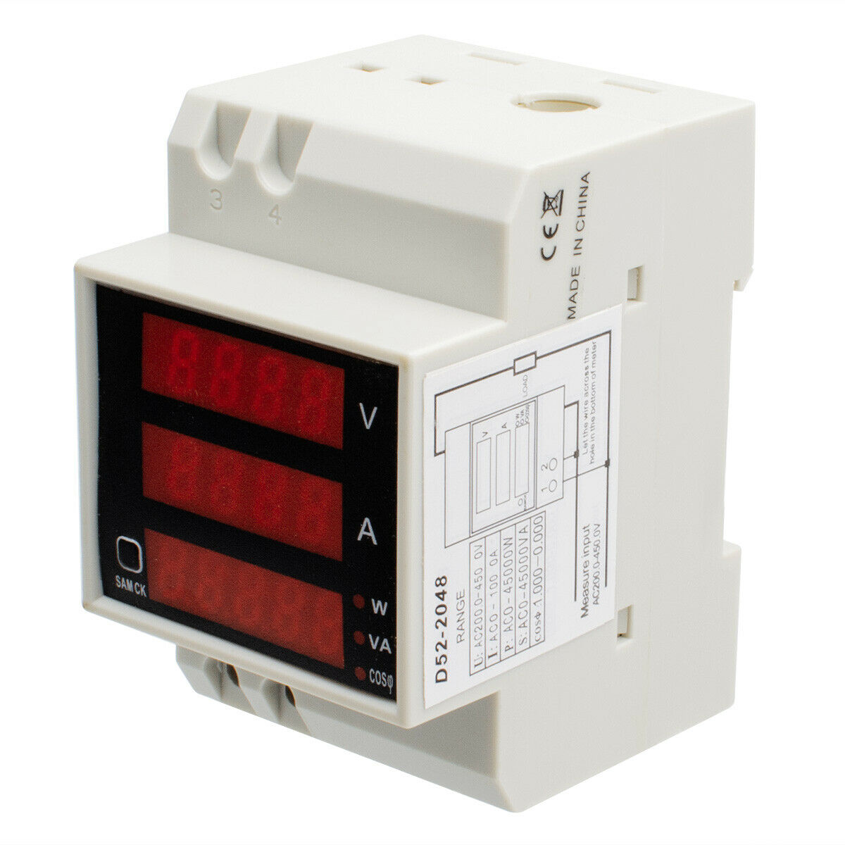 Ammeter Voltmeter 80-300V 100A Digital LED Din Rail Voltage Amp Watt Power Meter
