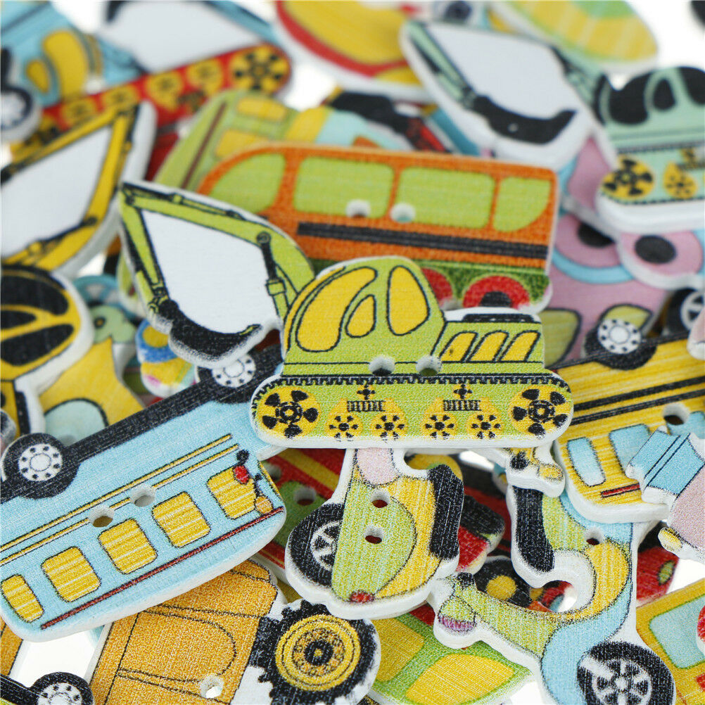 50pcs Wood Mixed Cars And Airplane Sewing Children Buttons Scrapbook Crafts XC