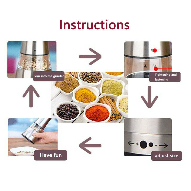 StainlessSteel Manual Condiment Pepper Salt Spice Mill Grinder Kitchen Tool 86ML