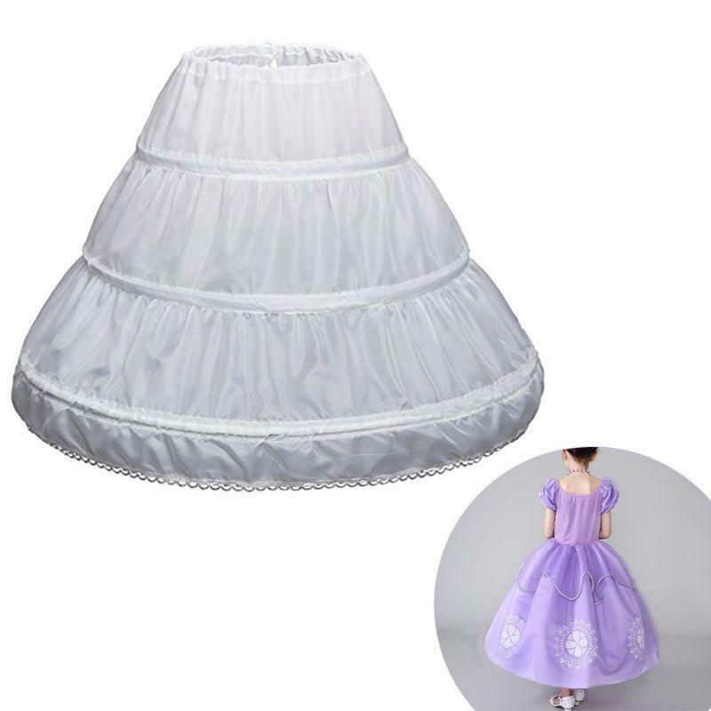 White Children Petticoat A-Line 3 Hoops One Layer Kids Crinoline Lace Trim Girl