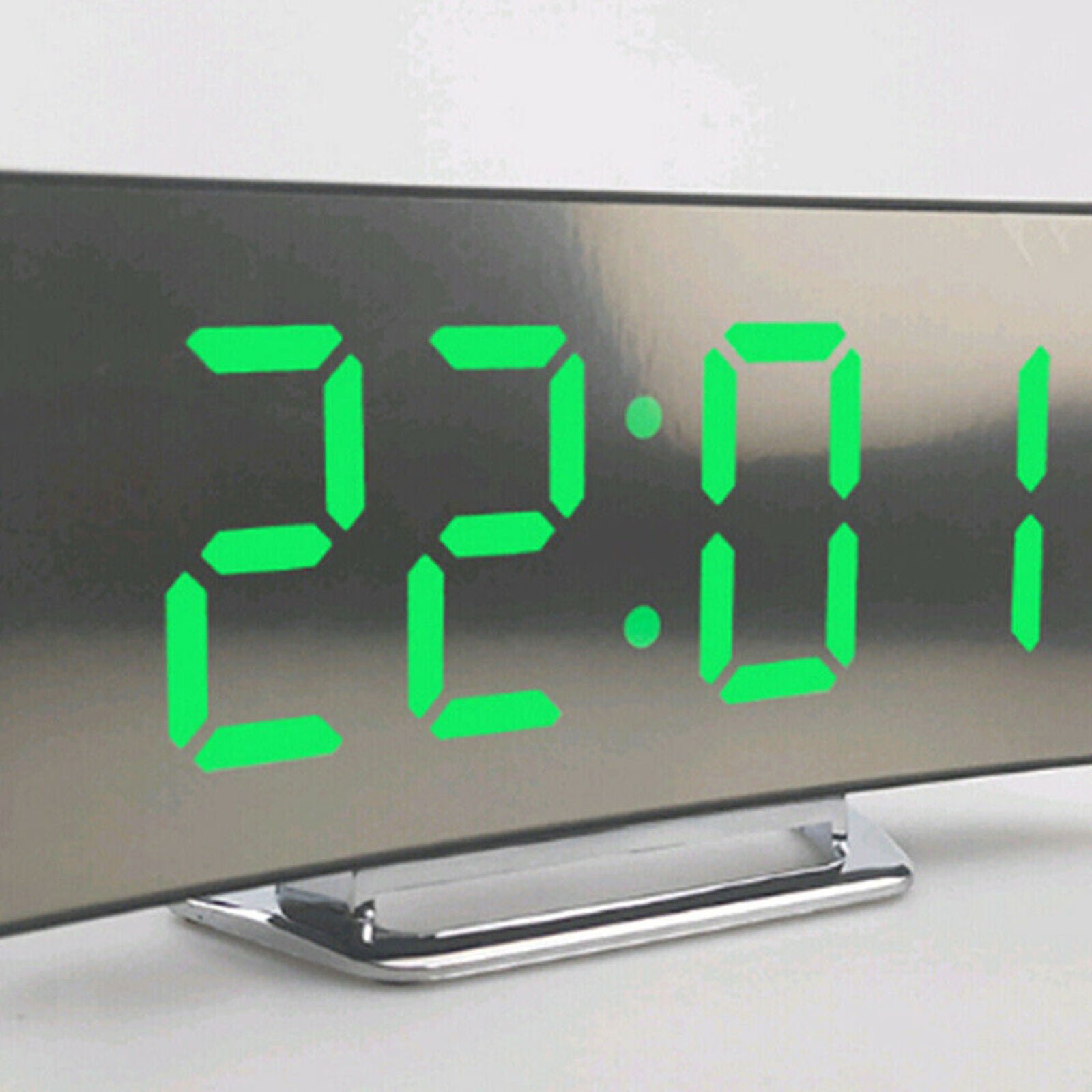 Alarm Clock Large Digital LED Display Portable Modern Battery Operated Mirror