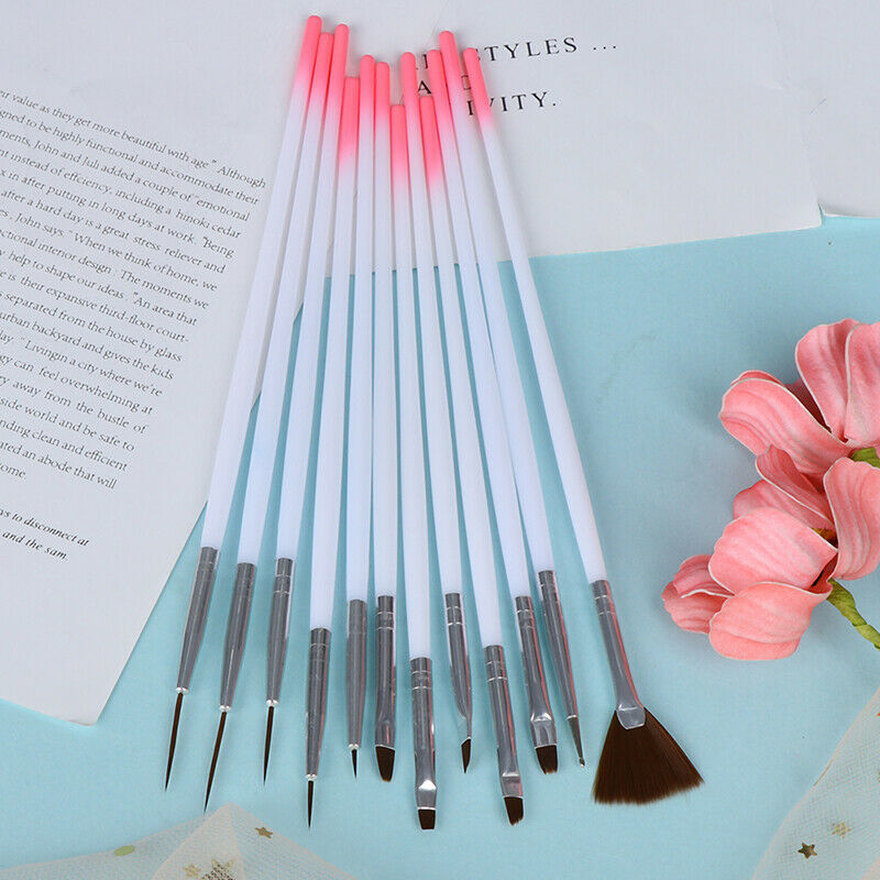 12 Pcs/Set Nail Art UV Gel Liner Brush Painting Drawing Gradient Pen Salon To Kt