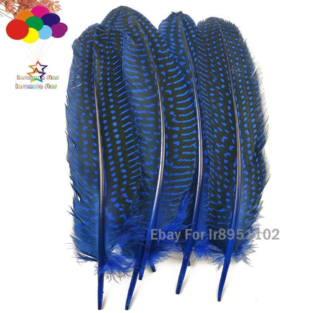Dyed sapphire Turkey 15~20cm Length 100pcs Polka Dot Guinea Fowl Quill Feathers