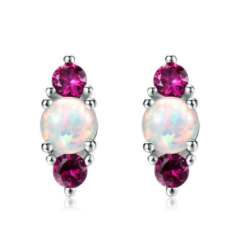 Fashion Pink Crystal White Simulated Opal Dangle Stud Earrings Wedding  Gift