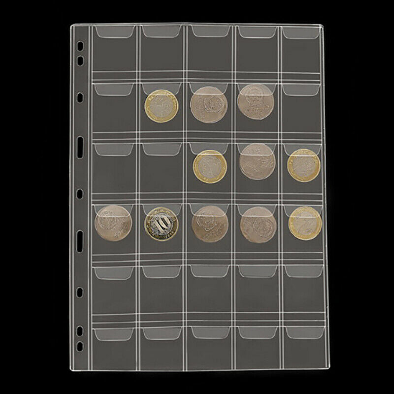 1 Sheet 30 Pockets Plastic Coin Holders Storage Collection Money Album Case:0.DD