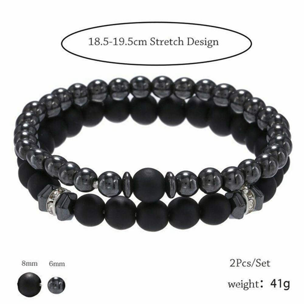 2Pcs Natural Stone Copper Bead Bracelet Men Matte Lava Volcanic Jewelry Gifts~