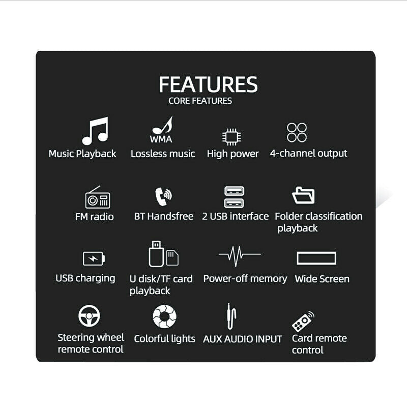 4-Channel Bt Radio Audio Car Stereo MP3 Player Remote Control USB w/ Microphone