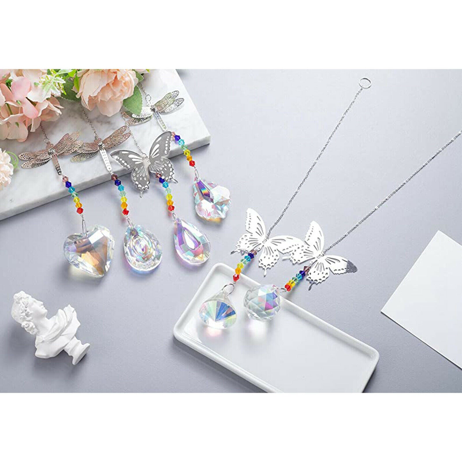 6Pcs AB Color Crystal Suncatcher Prisms Rainbow Maker Dragonfly Decoration