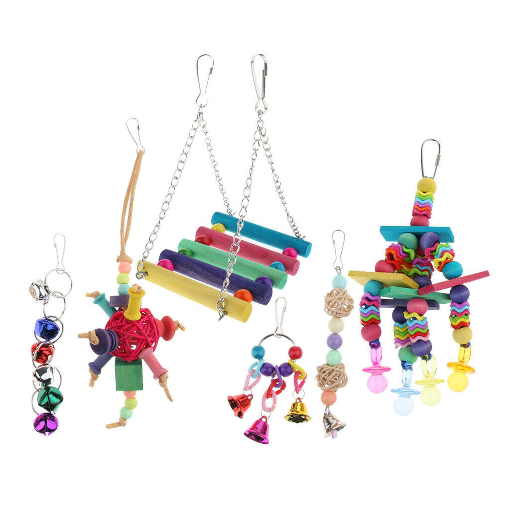 6pcs Parrot Chewing Swing Toys Rattan Ball String Cage Hanging Toys