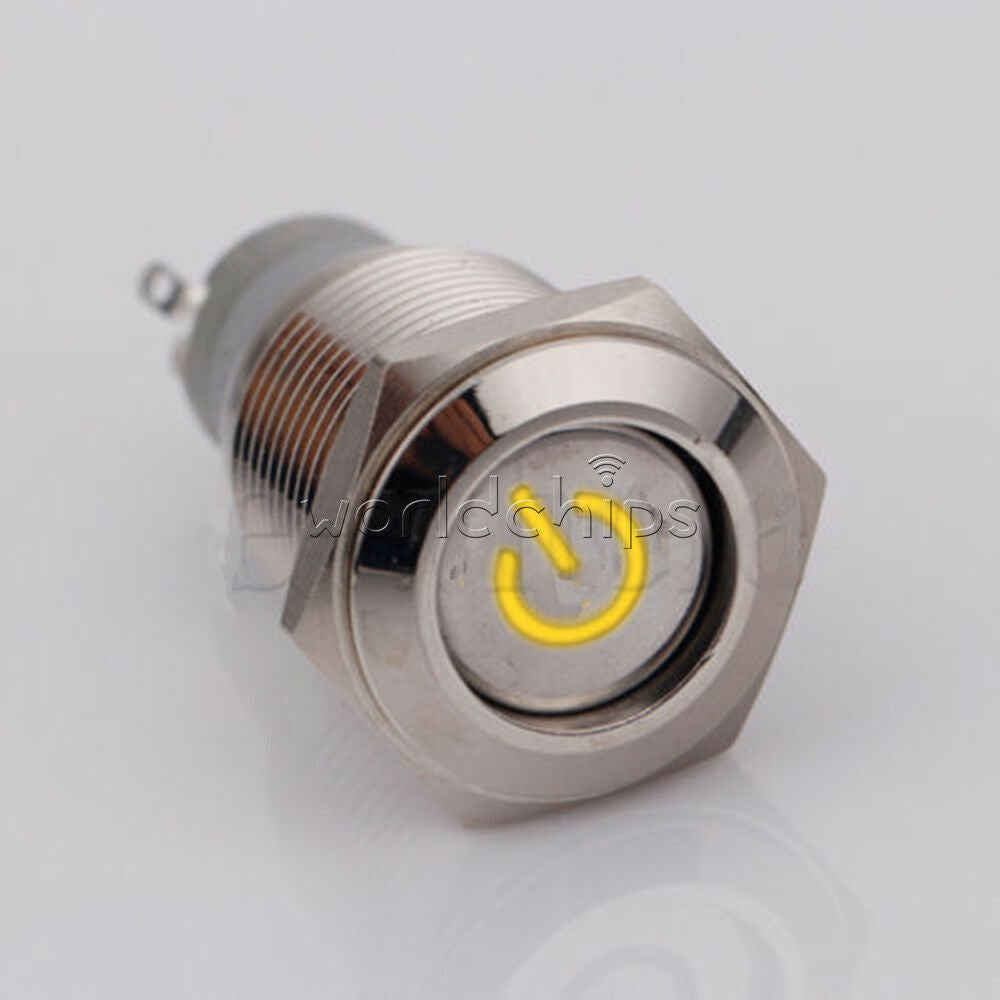Orange Light 16mm 12V 5pin LED Metal Cars Boat DIY Push Button Latching Switch