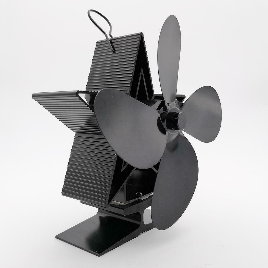 Silent 4 Blade Heat Powered Stove Fan for Wood Log Burner Fireplace Black