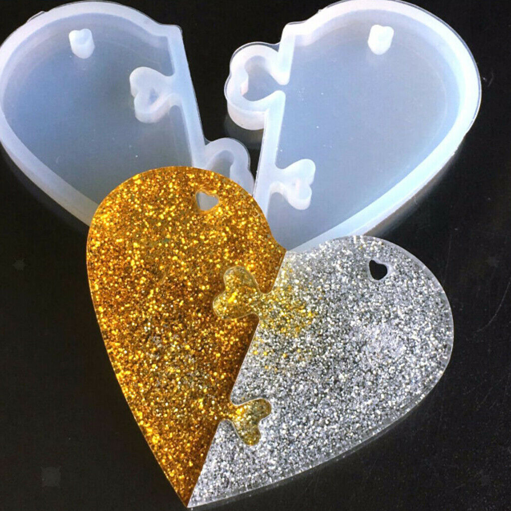 Puzzle heart pendant shape jewelry silicone mold split heart shapes, for